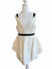 Halston Heritage Skirt Formal Party Flounce Dress Cotton Silk Cream Women’s 2