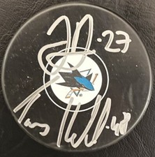 TOMAS HERTL & JOONAS DONSKOI signed OFFICIAL 'SAN JOSE SHARKS' HOCKEY PUCK  ~COA