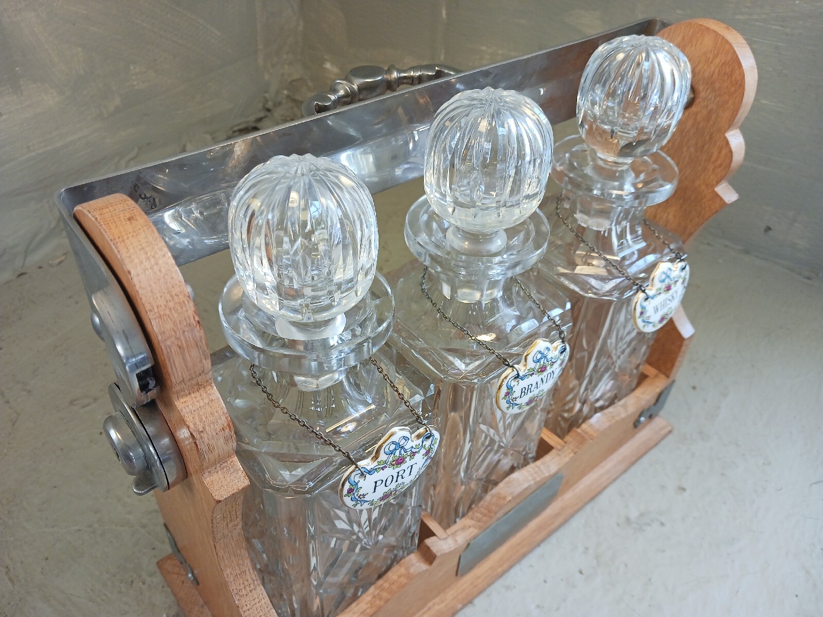 Oak 3 Bottle Tantalus , Decanter Set , eBay