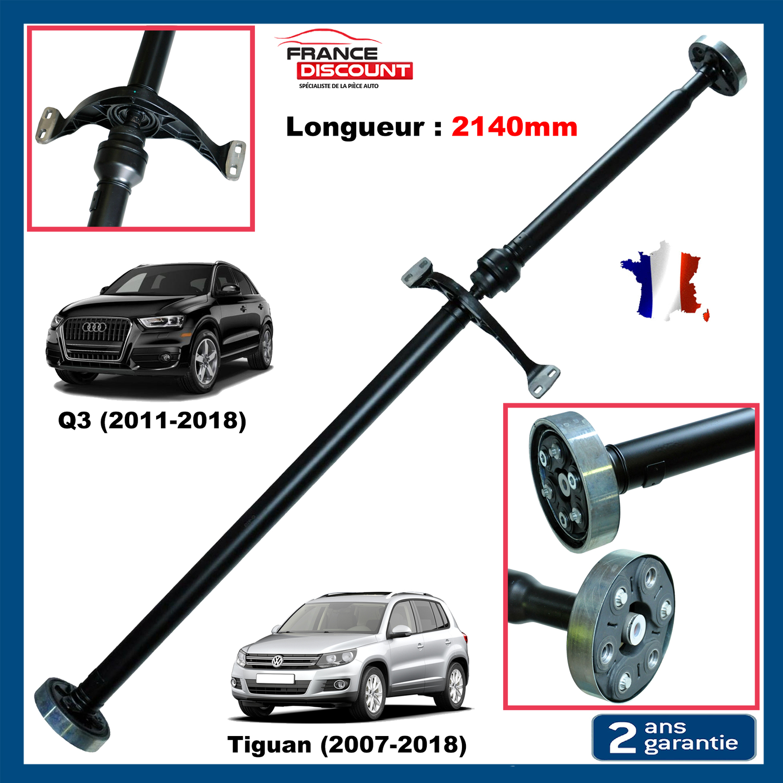 Arbre de transmission anti-vibration avec flector renforcé pour Tiguan 4Motion et Audi Q3