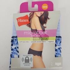 NEW Hanes Womens Microfiber with Lace Cheeky Panties 2 Pair Size M/6 Blue