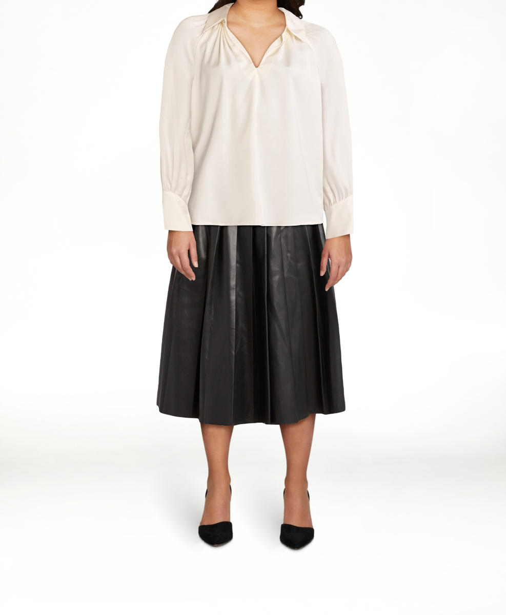 Scoop Womens V-Neck Popover Matte Satin Blouse Long Sleeves