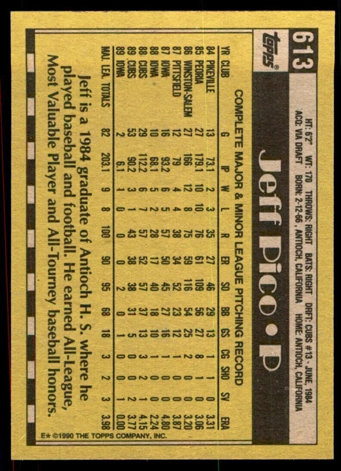 1990 Topps Jeff Pico Baseball Cards #613 - Image 2 of 2