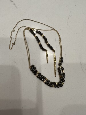 Gorjana Gold Necklace NWOT Power Stone Pyrite Adjustable Bolo Bead Lariat 26 