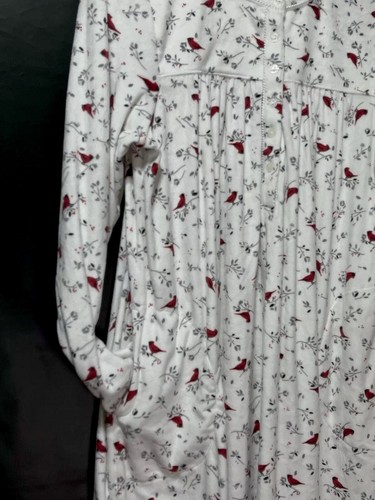 Aria Red Cardinals Velour Fleece Pjs Long Night Gown Soft Knit Large W/Pockets - Picture 2 of 11