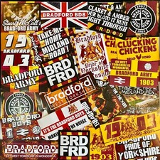 100 x  Bradford City Stickers inspired by Bantams Poster Scarf Badge Flag Hat