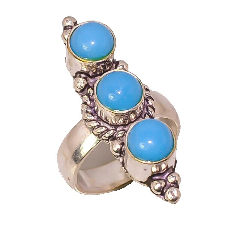 Calcedonia Plata Anillos de Moda de Playa