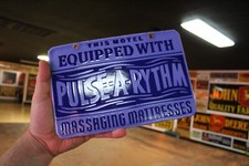PULSE A RYTHM HOTEL MASSAGING BED  PORCELAIN METAL SIGN FUNNY GAS OIL MOTEL FARM