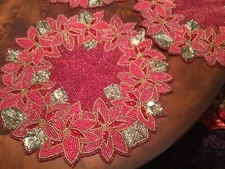 ONE Red Beaded Christmas Placemat  In Holiday Glam Simply Gorgeous NWT