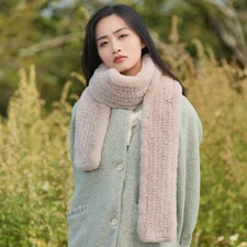Women's Long Real Rabbit Fur Scarf Winter Warm Collar Neckerchief Shawl Wrap