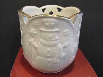 Lenox Porcelain MERRY LIGHTS Embossed Snowman TEALIGHT Candle
