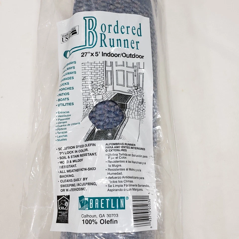 Bretlin Runner Rug 27x60 Blue Border Berber Indoor Outdoor Hallway Entryway New - Image 3 of 4