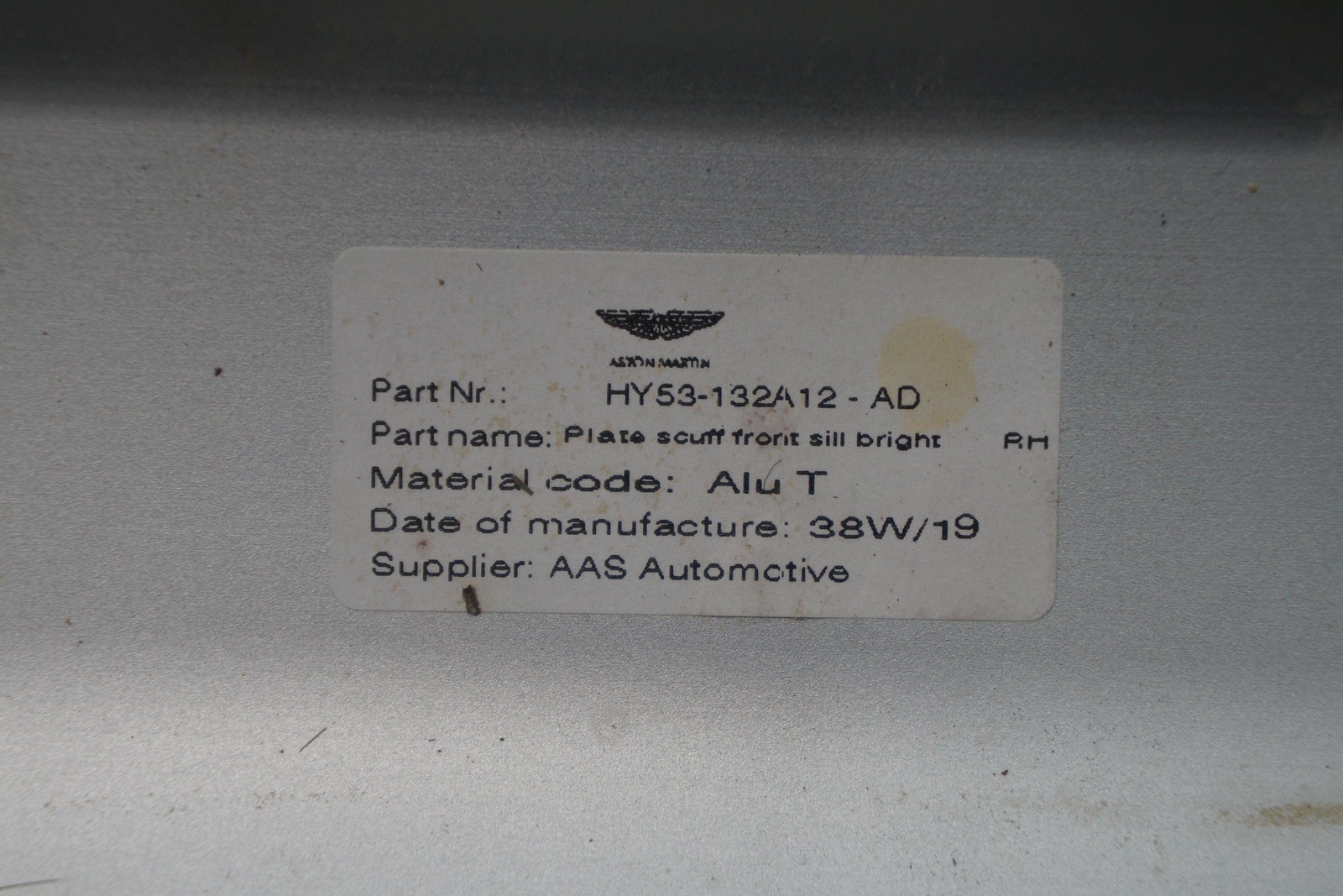Front Right Door Sill Scuff Plate HY53-132A12-AD OEM Aston Martin DB11 2020 NOTE