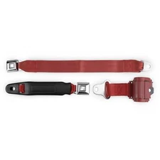 RetroBelt Bright Red Pushbutton Retractable Lap Seat Belt Bench Seat w/ Hardware