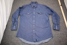 Vintage Wrangler Denim Pearl Snap Sanforized Shirt Men's Size 16 1/2x33 Raw Edge
