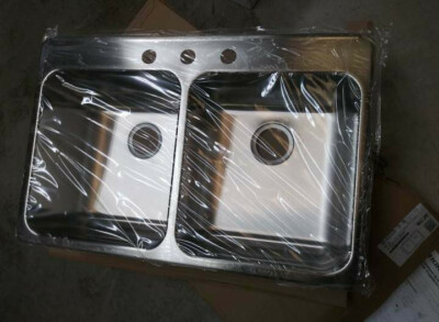 Kindred QDLA3322R-10-3N 33 3/8'' Double Bowl Drop-In Stainless Steel Kitchen Sink