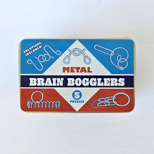 Toysmith 5 Metal Brain Bogglers Puzzles With Included Solutions Sheet and Tin