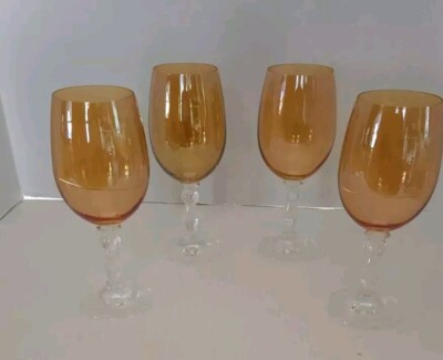 Iridescent Yellow Amber Marigold Crystal? Wine Glasses  Decorative Stemware (4)