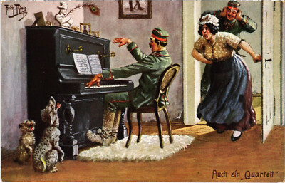PC ARTIST SIGNED, ARTHUR THIELE, AUCH EIN QUARTETT, Vintage Postcard (b59340)