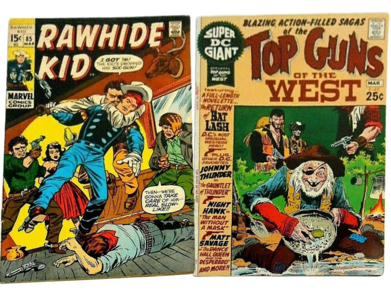 Vintage Western 2pc Comics Lot DC Giant Top Guns Of West/ Marvel Rawhide Kid #85