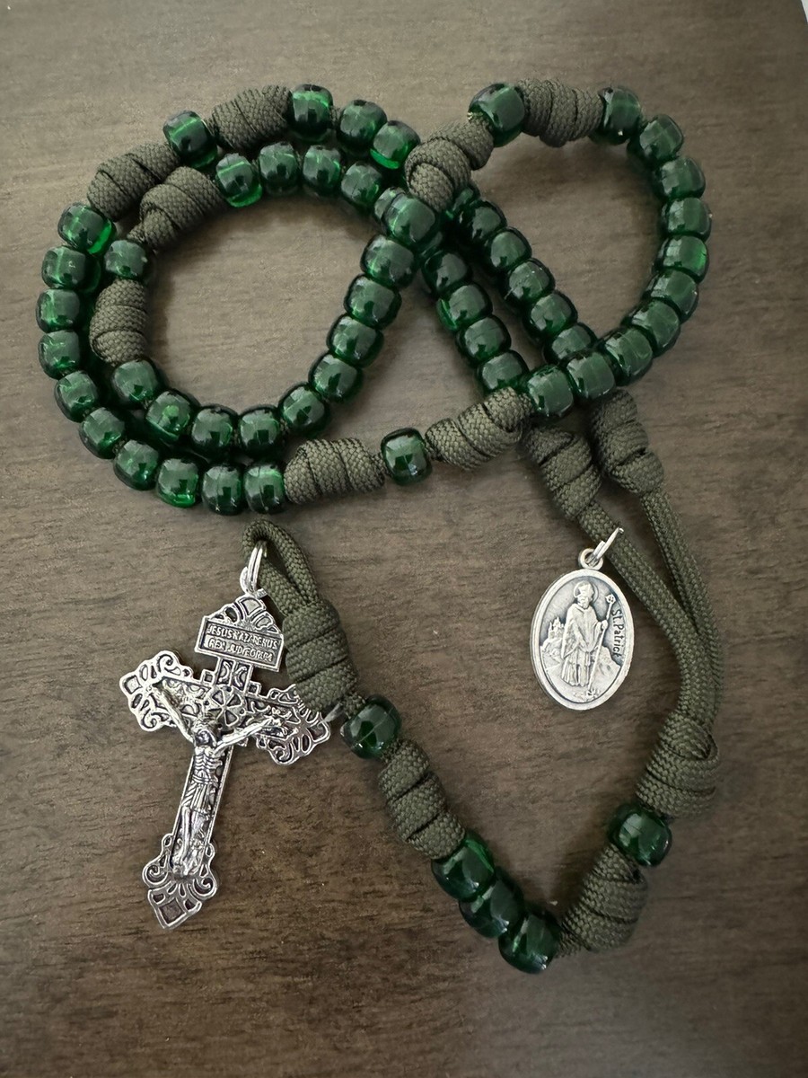 Paracord Green Beads Rosary, Patrick, Durable Rosary- Handmade