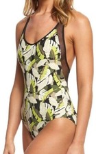 Vince Camuto Women's Rainforest Racerback One-Piece Black Multi Swimsuit 8