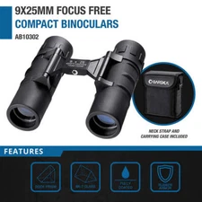 Barska Focus Free 9x 25mm BK-7 Lens Compact Travel Binoculars with Bag AB10302