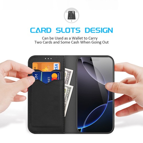 Echt Leder Brieftasche Kartenetui Magnet Flip Case für iPhone16e/16/15 ProMax - Bild 26 von 51