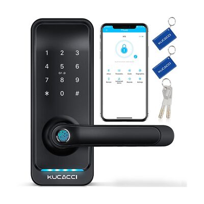 KUCACCI Smart Keyless Entry Fingerprint Digital Keypad Door Lock with Handle,...