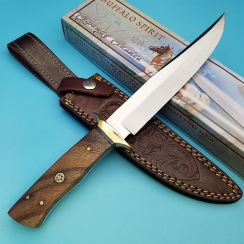 Chipaway Cutlery Fixed Blade Knife Bowie Wood Handle Leather Sheath 12.25" x7.5" - Picture 5 of 10