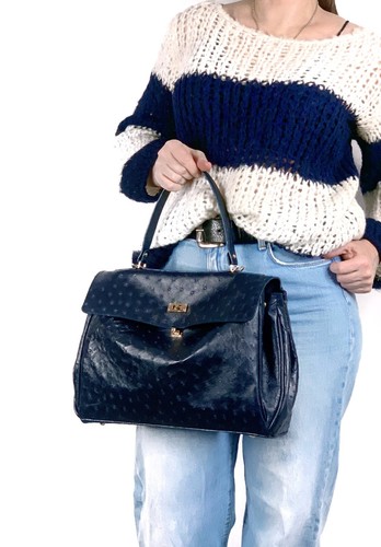 Mujer Azul Bolso de Mano Lujo GENUINO Cuero de Avestruz Bolso de Hombro Bolso de Mano - Imagen 7 de 22