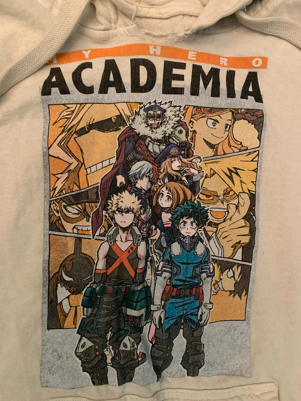 OFF WHITE Felpa con cappuccio grafica My Hero Academia One For All media bianca fuori uso arancione