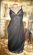 Warners Nightgown Full Slip Sz 36 Built-in Bra Black 1980's 55744