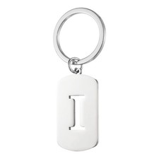 Initial Letter Key Chain, A-Z KeyChain Pendant Key Ring, Silver Letter I