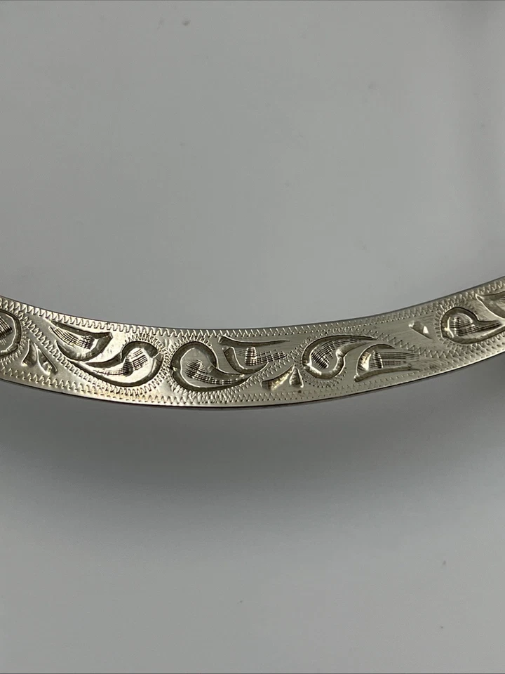 "Broca de bordillo de caballo con superposición de plata de ley de colección de 5"" diseño de cachemira grabado floral" Foto 4 de 4