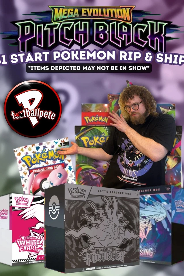 💥$1 START POKEMON PITCH BLACK RIP & SHIP!💥W/PFOOTBALL