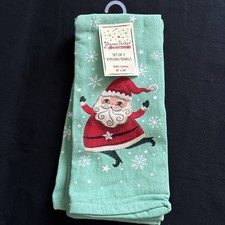 Johanna Parker Christmas Kitchen Towels Set of 2 Santa Claus Dancing Snowflakes