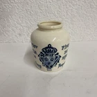 Vintage French Grey Poupon White & Blue Glass Mustard Jar Made In France