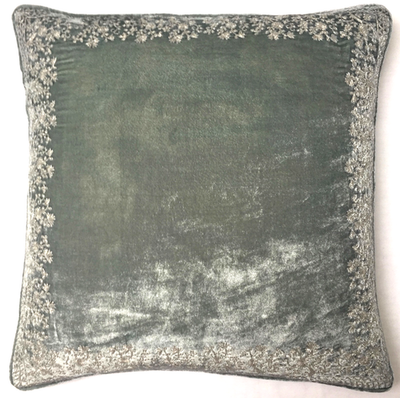 Coussin Rectangulaire En Velours De Soie 100% JAMILA FRAME - Argent/Vert - Anke Drechsel