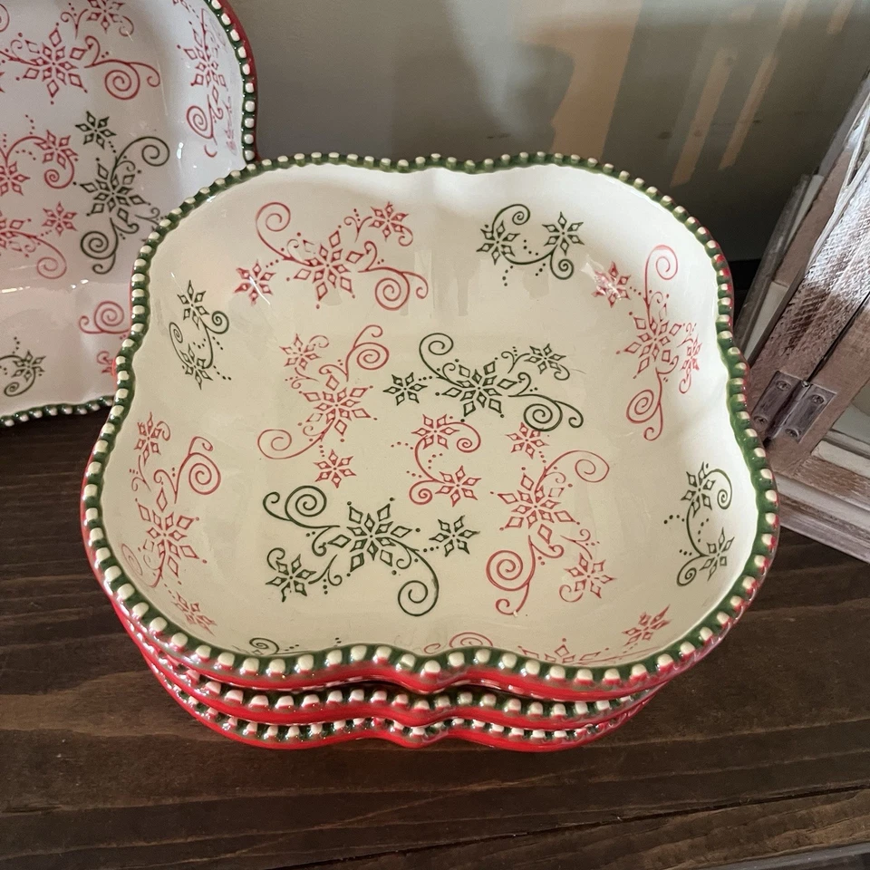 4 - Temp-tations By Tara Festivo Floral Encaje Navidad - Rojo/Blanco/Verde Cuencos Foto 2 de 4