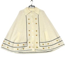 Vintage Elite Knits Cape Womens One Size White Embroidered Knit Button Front