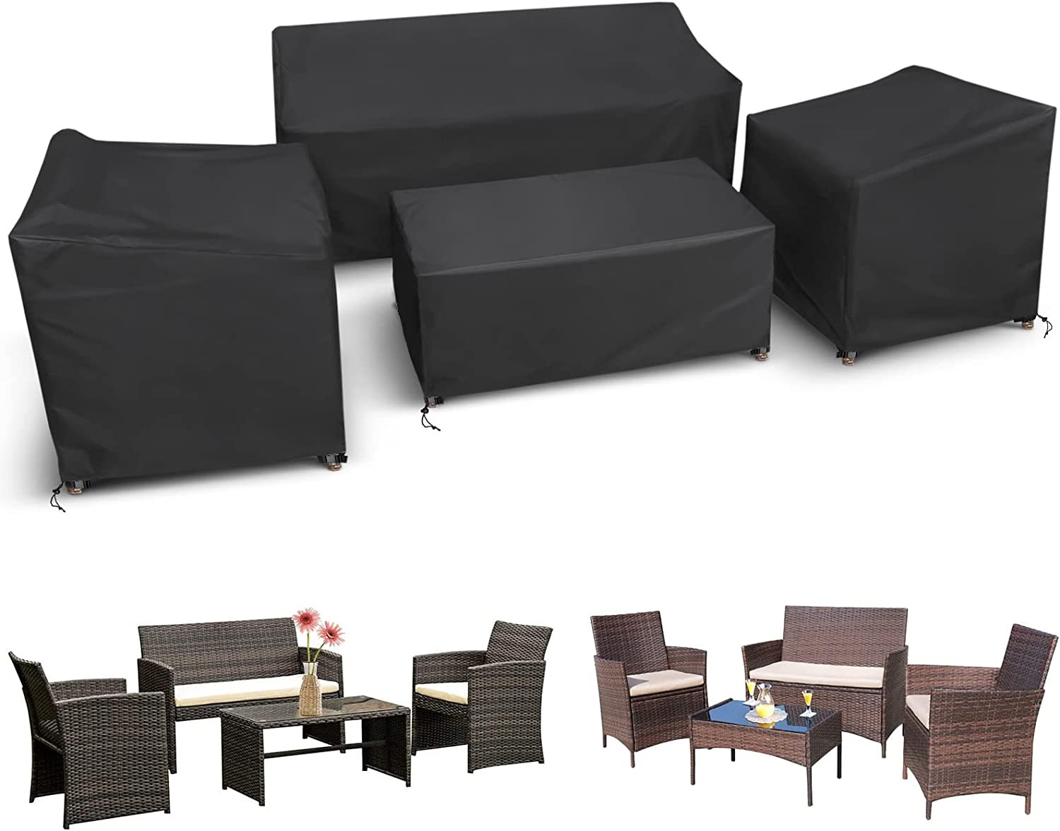 Patio Furniture Covers 4 Piece Set, Heavy Duty Waterproof Outdoor Furniture Cove