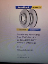 Front Brake Rotors Pair 2 for 2006-2012 Kia Sedona 2007-2009 Hyundai Entourage