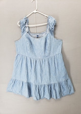 Old Navy Women Top 2X Blue Denim Sleeveless Smocked Ruffle Pleated Mini Dress