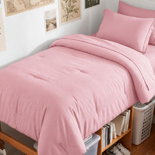 Twin Comforter Sets, 5-Piece Point-Quilted Bed in a Bag, Pink  OEKO-TEX Certifi