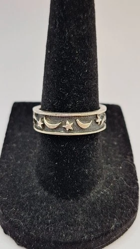 Vintage 925 Silver Moon & Star Ring Size 6.75