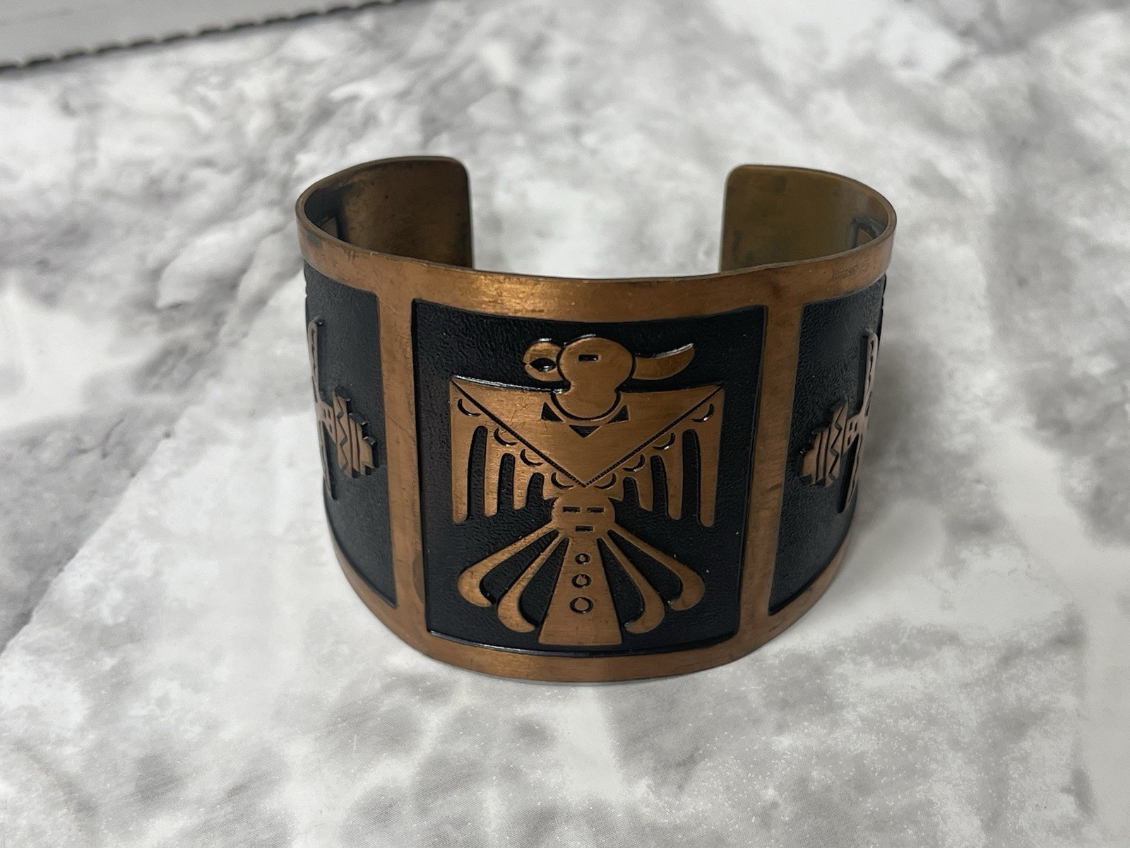 Vintage Solid Copper Thunderbird 2" Wide Cuff Bra… - image 6