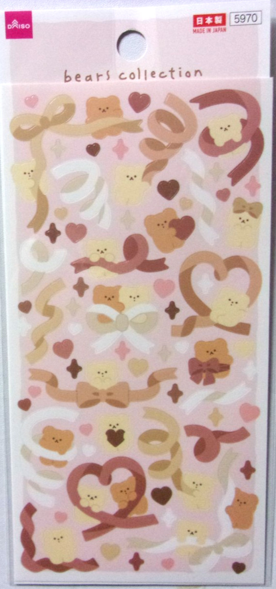 DAISO Bear Ribbon Sticker Sheet Made in Japan Bears Collection
