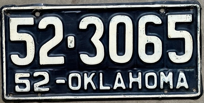 1952 Oklahoma License Plate