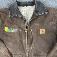 Carhartt Jacket C81 DKB Sherpa Lined XL Brown Canvas Workwear Full Zip